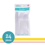 Plastic Disposable Cutlery Set, White, 24 Pieces, by Way To Celebrate