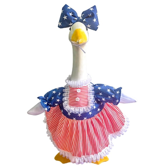 Kbndieu 4th of July Patriotic Porch Goose Outfit Red White Blue Cement Goose Clothes Dress for Independence Day Memorial Day Holiday Garden Yard Decor