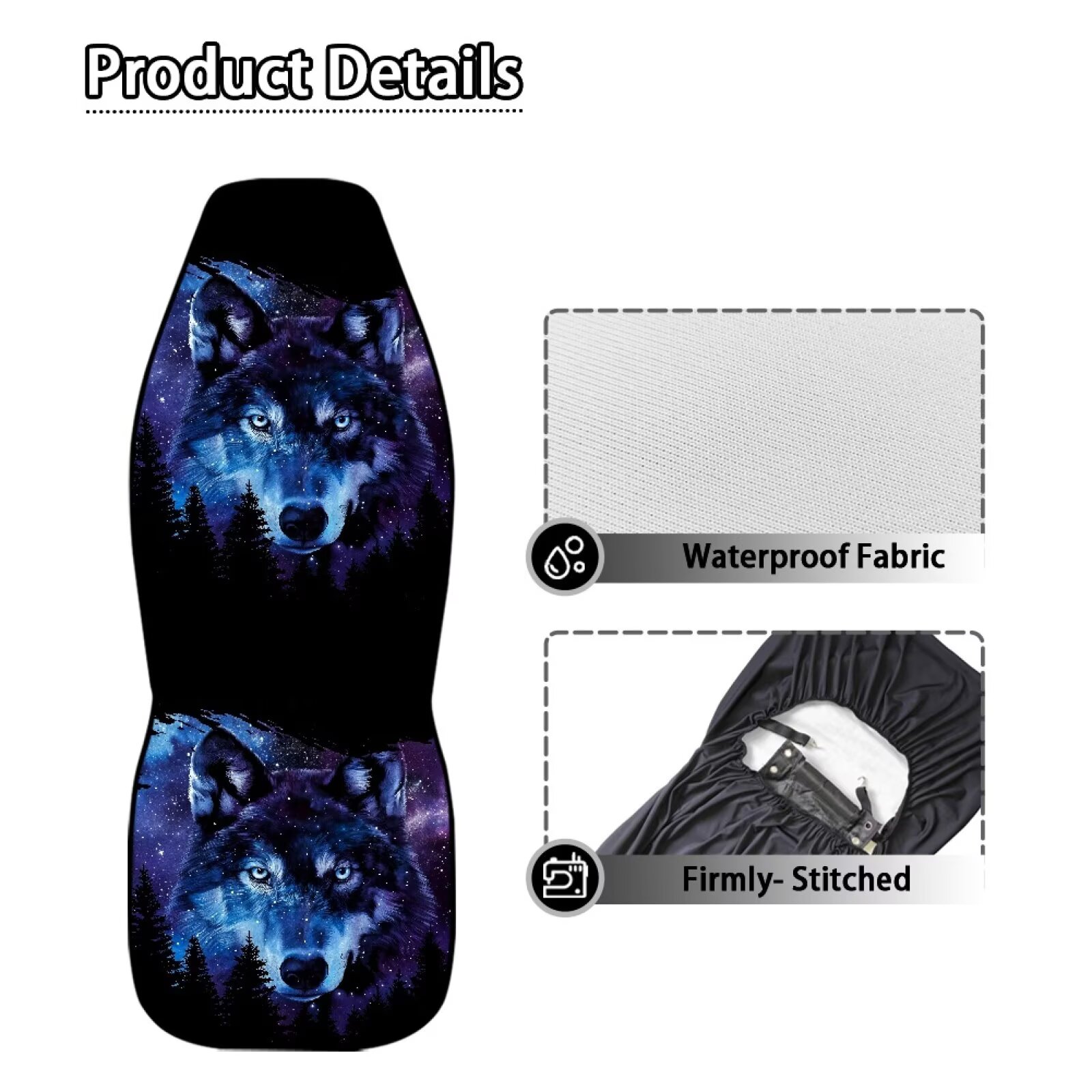 Yuyamidu Wolf Front Seat Covers for Cars Front Seats Only 2 Pack Car Seat Decor Galaxy Auto Seat Cover Sets Auto Accessories for Women Men