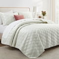 thumbnail image 3 of IR Imperial Rooms Velvet Quilt Set 3 Piece Geometric Ultrasonic Embossed Bedspread Reversible 350GSM Soft Brushed Microfiber Ivory Full/Queen, 3 of 9