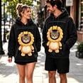 thumbnail image 4 of Mifsaly Women Pet Carrier Hoodie Lion Pattern Sherpa Fleece Hooded Sweatshirt with Cat Pouch Warm Long Sleeve Fall Winter Pullover for Pets Lovers Black,L, 4 of 5