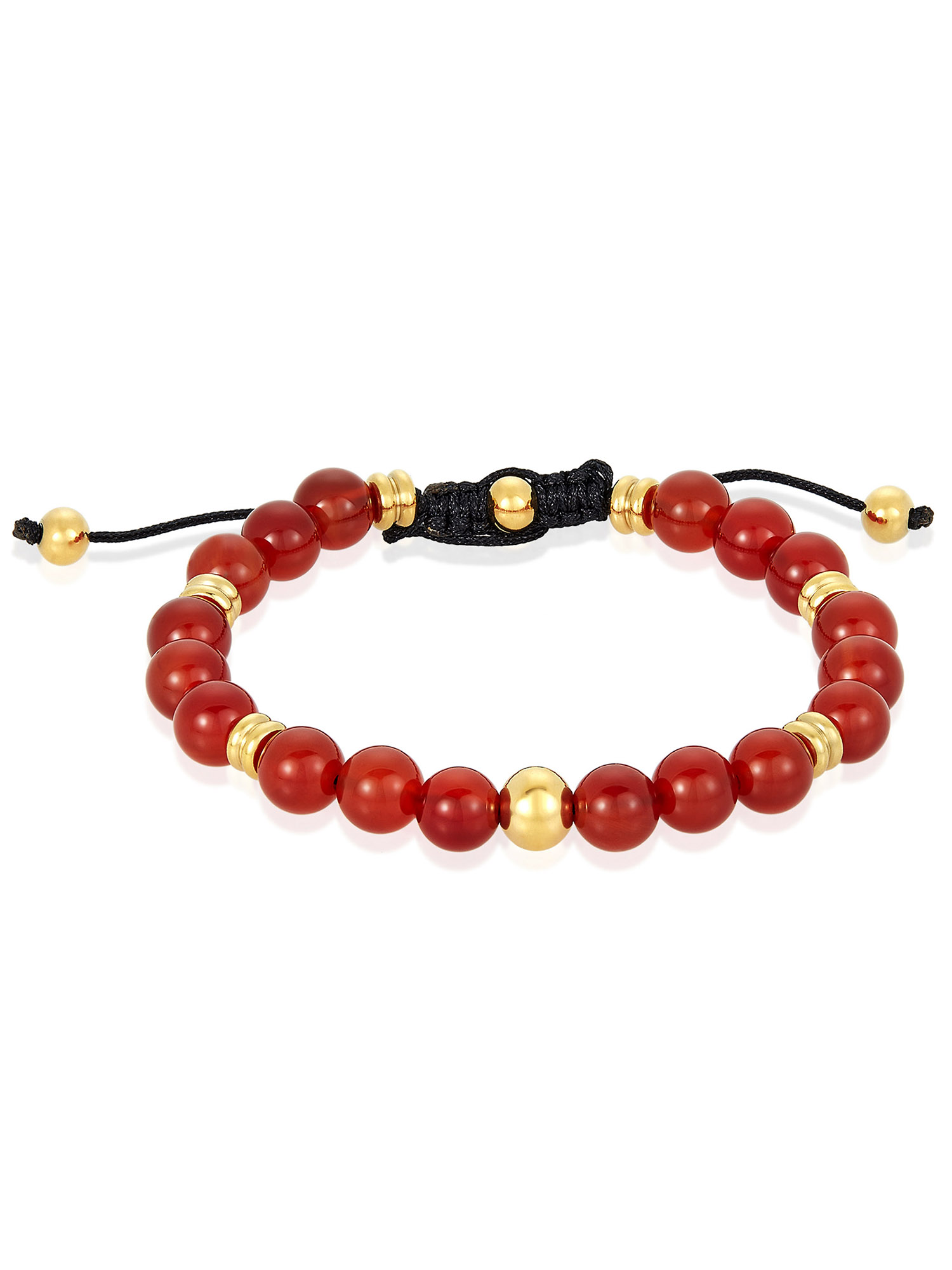 Coastal Jewelry Men's Red Agate Stone and Gold Plated Stainless Steel Beaded Adjustable Bracelet (8mm)
