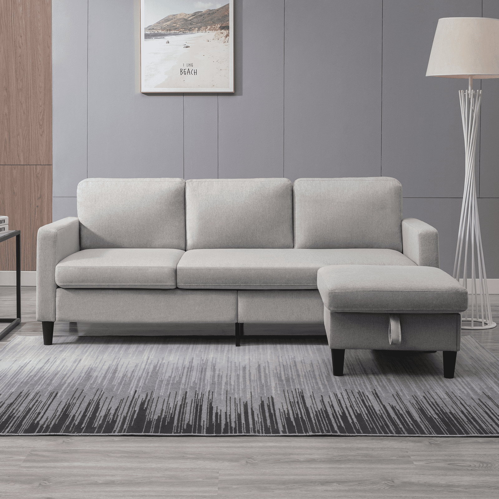 Mixoy 76"W  Sectional Sofa with Movable Ottoman, Free Combination Sectional Couch, Small L Shaped Sectional Sofa with Storage Ottoman, Modern Linen Fabric Sofa Set for Living Room (Light Grey)