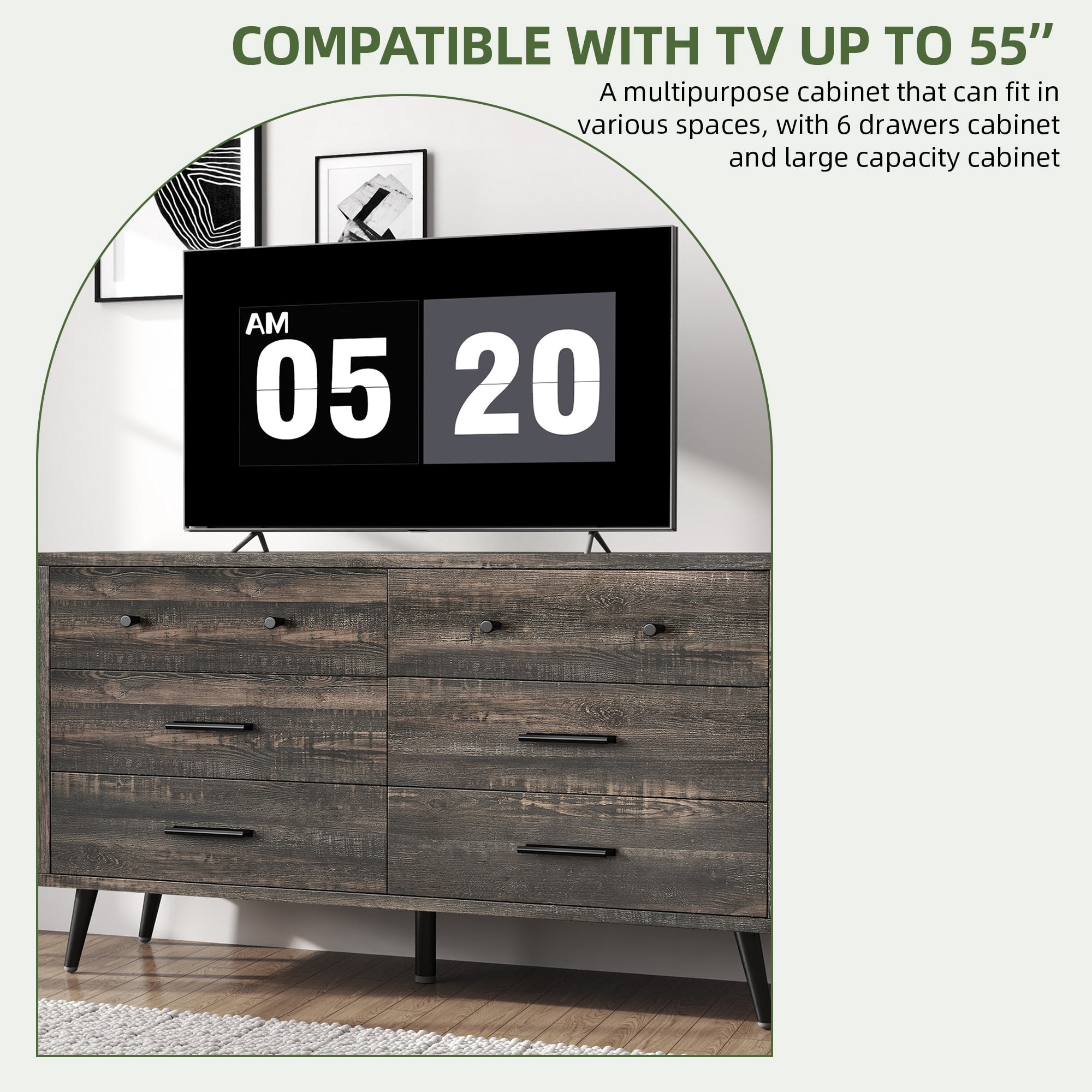 Uforic 6-Drawer Horizontal Dresser for , Wood Chest of Drawers, Dark Oak