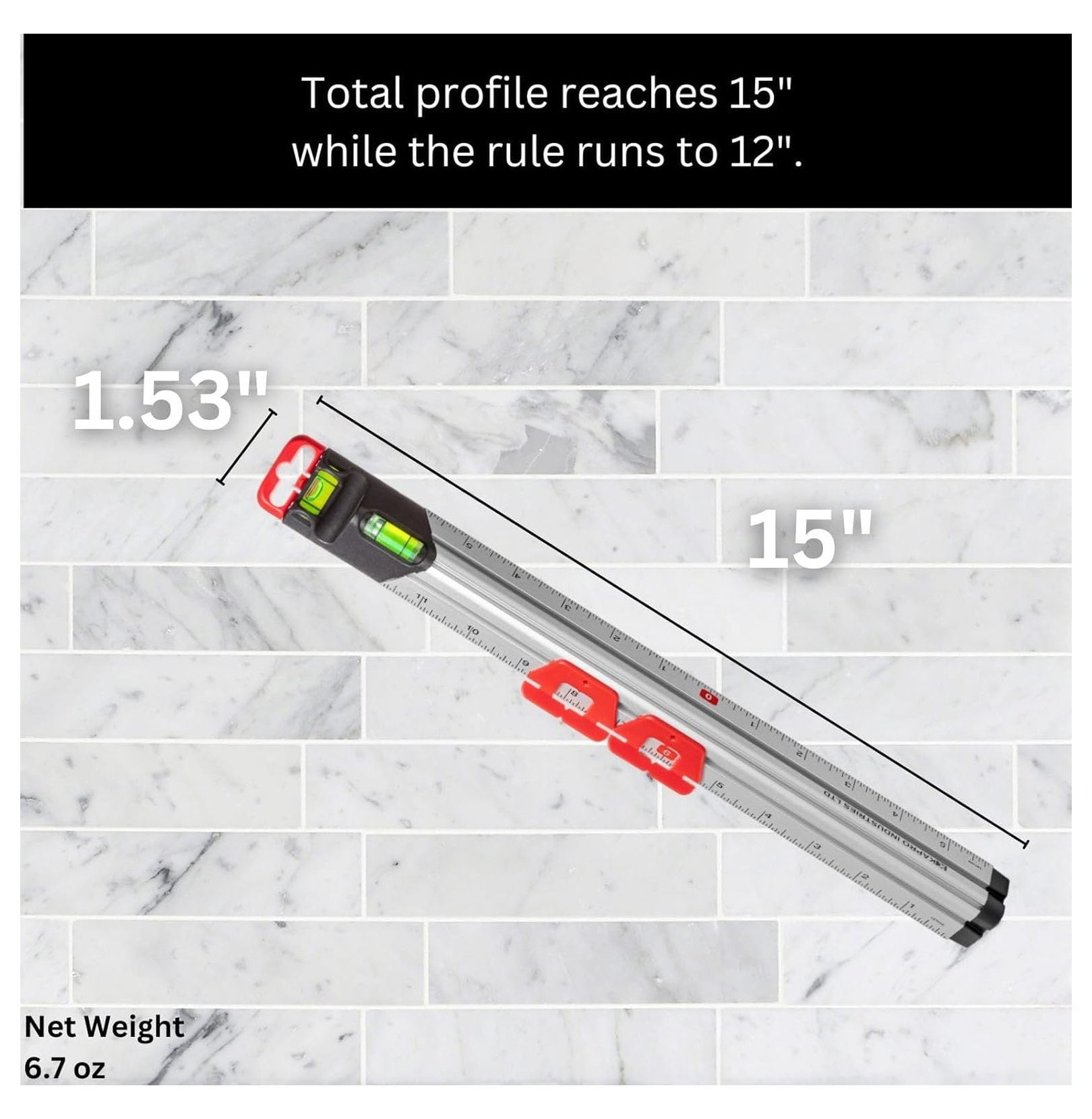 313 Measure Mate - Ultimate Home-Improvement Tool - With Level and Ruler - Features Sliding Markers and Knife - Includes Nail Gripper and Drill Bit Gauge - 12 Inch