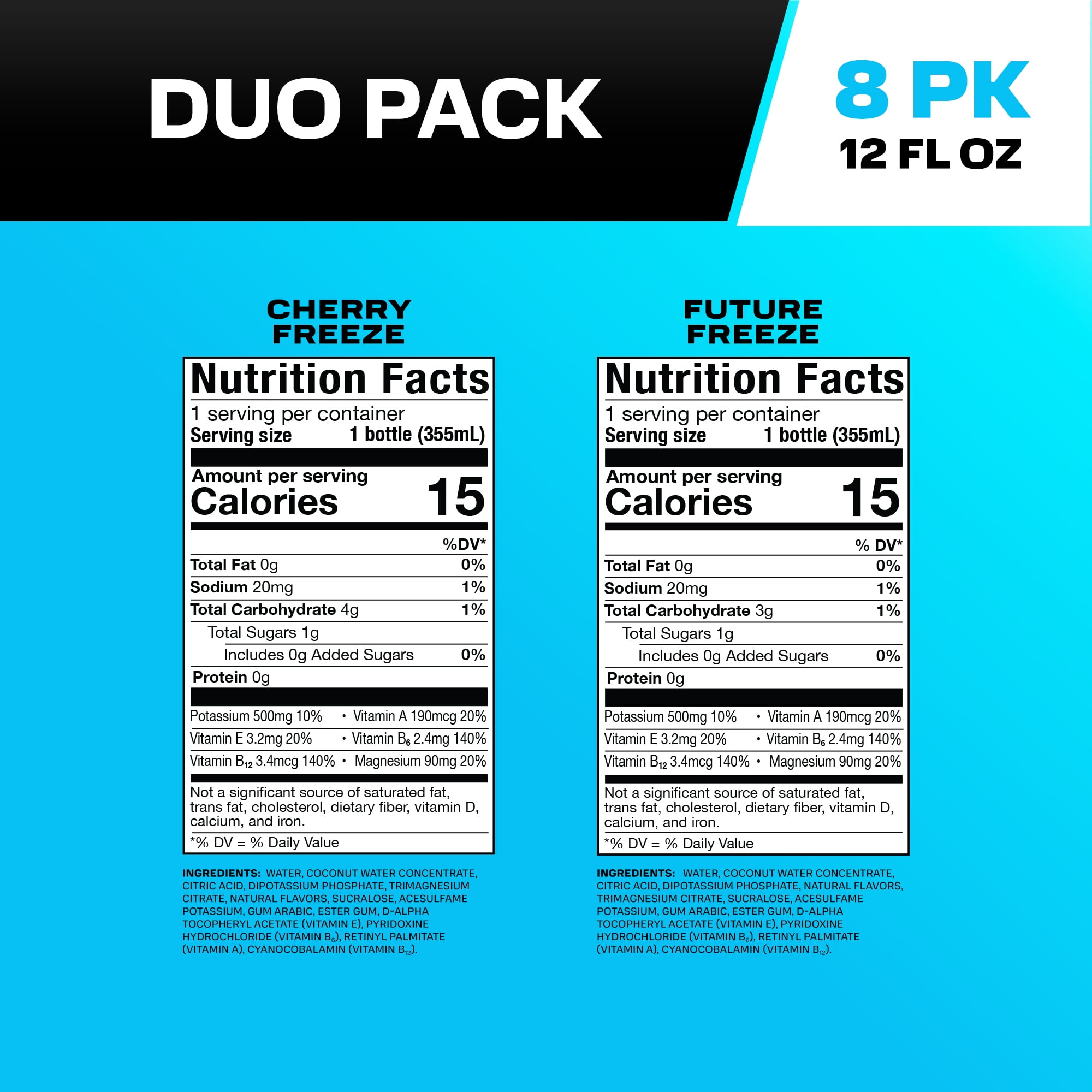 Prime Hydration Sports Drink, Duo Pack, Cherry Freeze, Future Freeze, 12 fl oz, Bottles