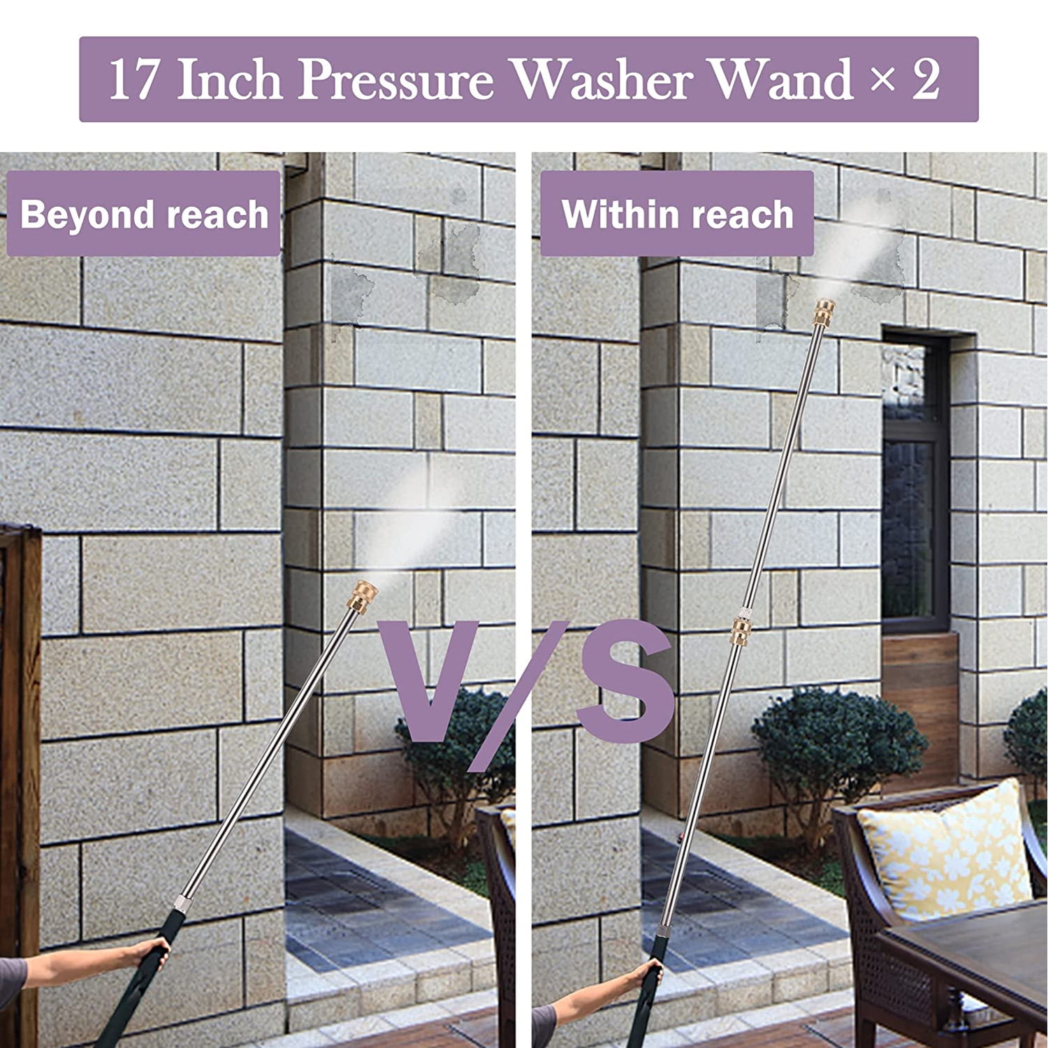 2 pack Pressure Washer Wand Extension 17" Stainless Steel Power Washer 4000Psi 
