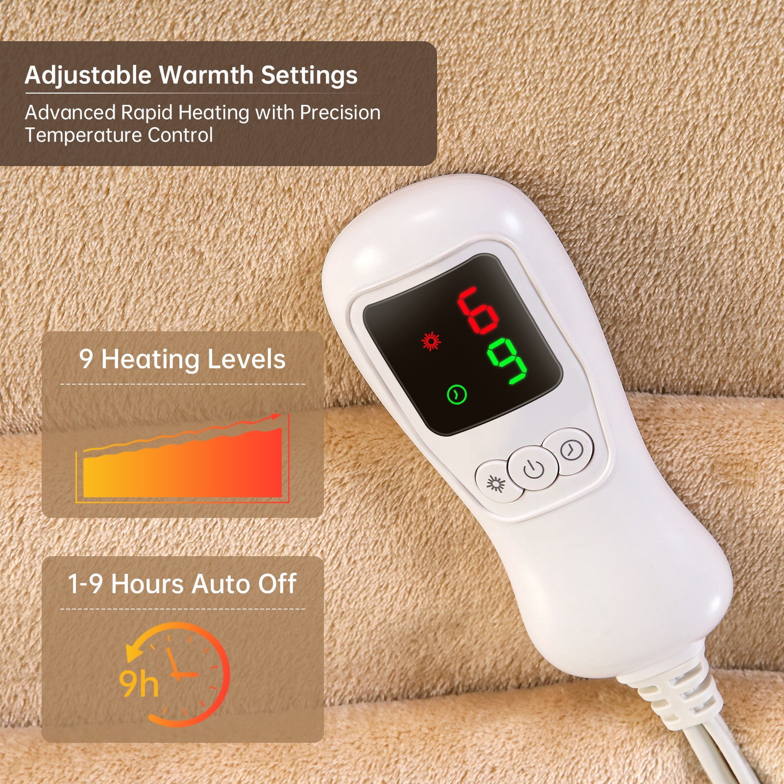 Heated Blanket Throw Size, Washable Heated Throw Blanket Electric, Electric Throw Blanket, Camel, 50" x 60", Blanket Warmer Heating blanket Heat Warming Blanket Electric Blanket Throw Heater