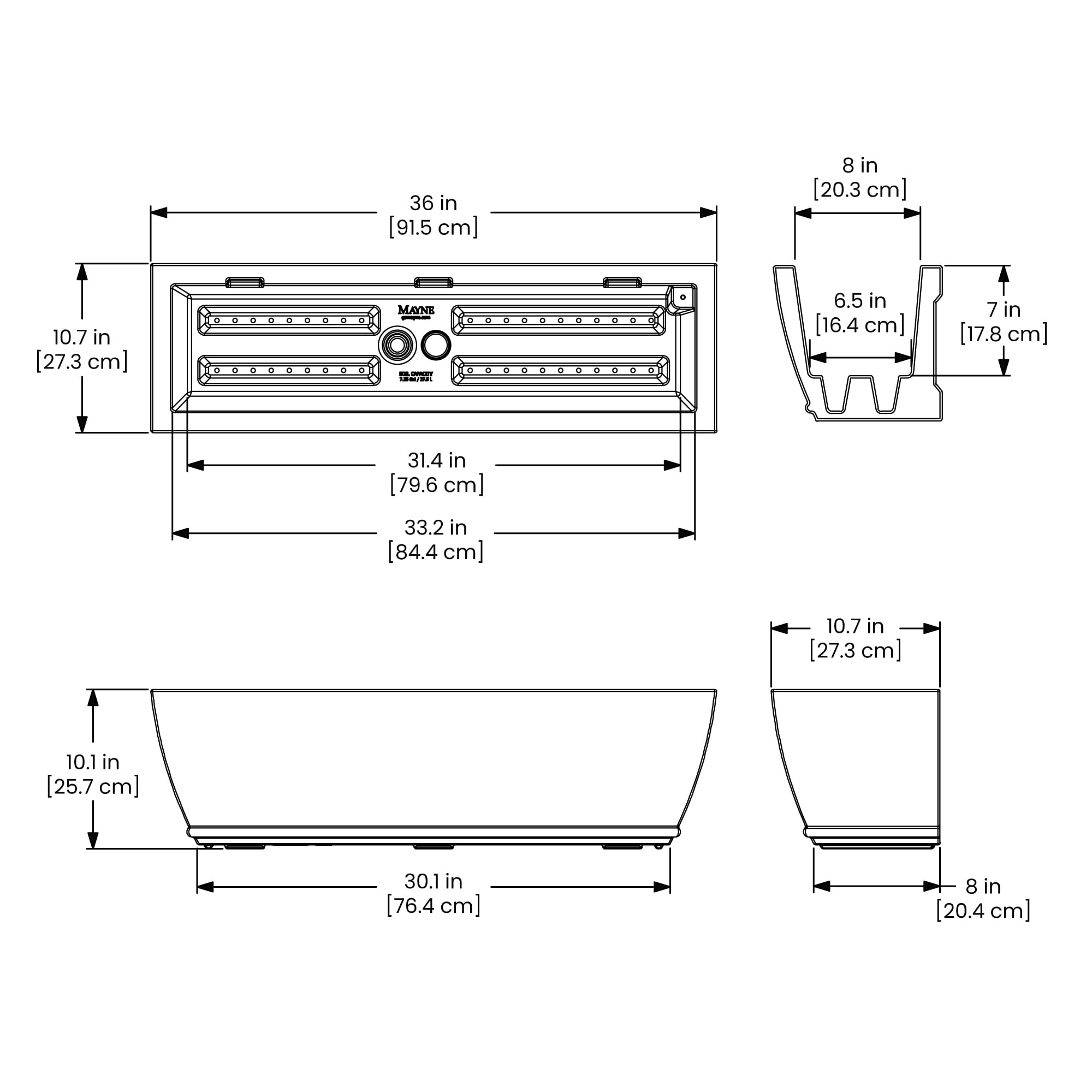 Acadia 36" x 11" x 10" Rectangular Graphite Grey Self Watering Plastic Window Box Planter