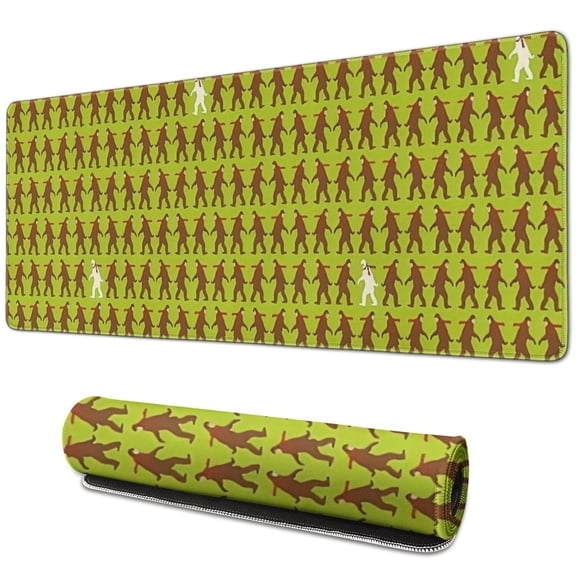 Long Mouse Pads for Desk,Green Bigfoot Pattern Desk Mats on Top Of Desks, Desk Mouse Pad Extra Large with 3mm Non-Slip Base and Stitched Edge for Gaming,Office,Work,Home 31.5"x11.8"