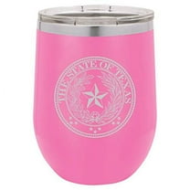 12 oz Double Wall Vacuum Insulated Stainless Steel Stemless Wine Tumbler Glass Coffee Travel Mug With Lid Texas State Seal (Hot Pink)
