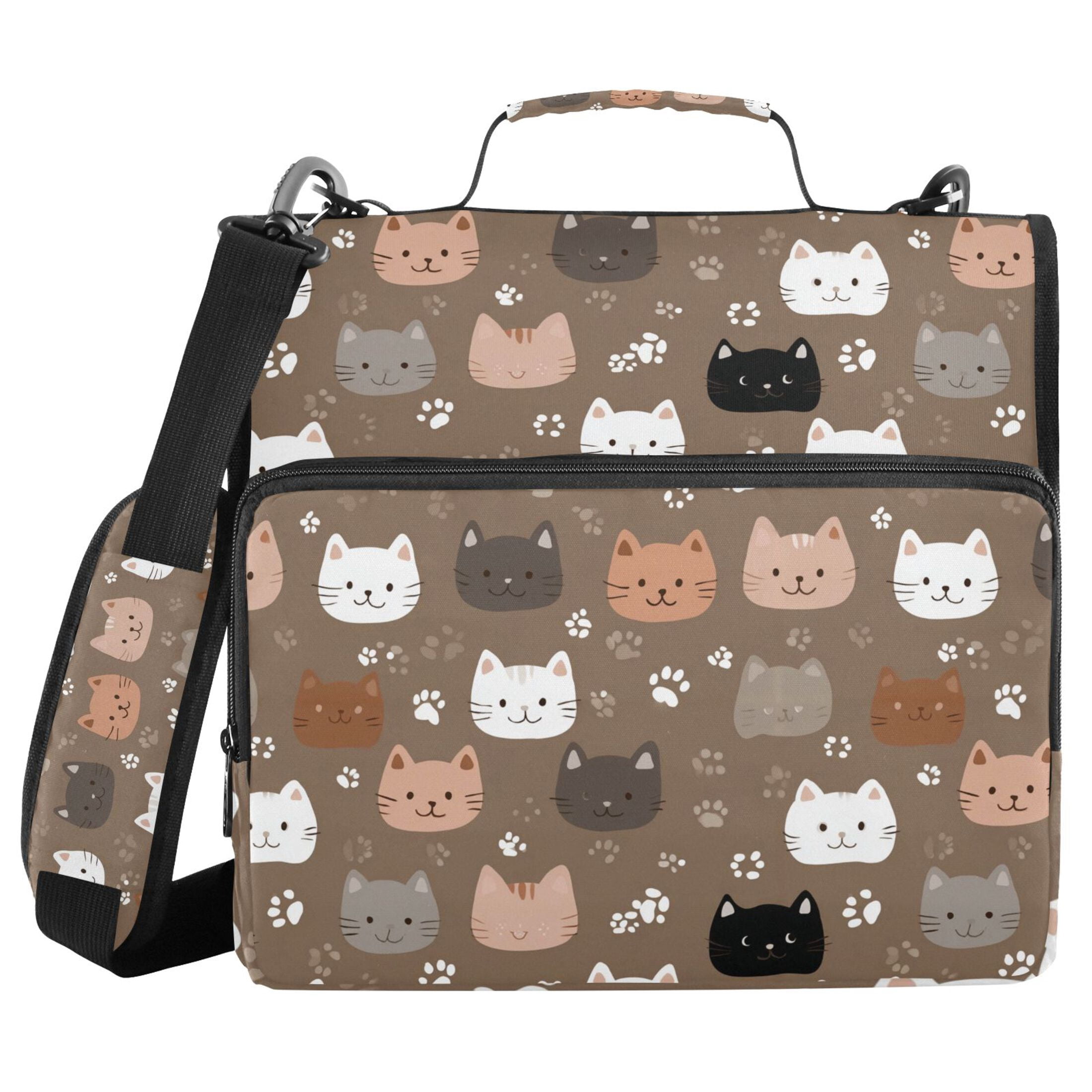 Zipper Binder Naughty Cat 1.5 Inch Binder Folder Bag with Shoulder Strap and Handle