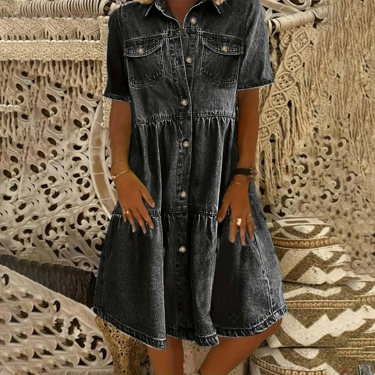 Versatile Women's Casual Dress For And Vacation Short Sleeve Denim Design Solid Color For Spring Summer And Fall Casual Fall Dresses Knit Dress Summer ... Versatile Women's Casual Dress For And Vacation Short Sleeve Denim Design Solid Color For Spring Summer And Fall Casual Fall Dresses Knit Dress Summer ...