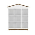 thumbnail image 4 of House-Shaped Storage Rack with Nine Storage Compartments, Three-Layer Bookshelf with Colorblock Designed, Farmhouse Wood Bookcase for Home Office (Brown), 4 of 6