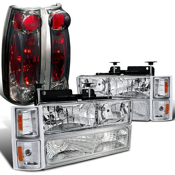 Spec-D Tuning Black SMD Headlights   Grille   Smoke LED Tail 3rd Brake Lamps Compatible with Chevy Silverado Truck Left   Right Pair Headlamps Assembly