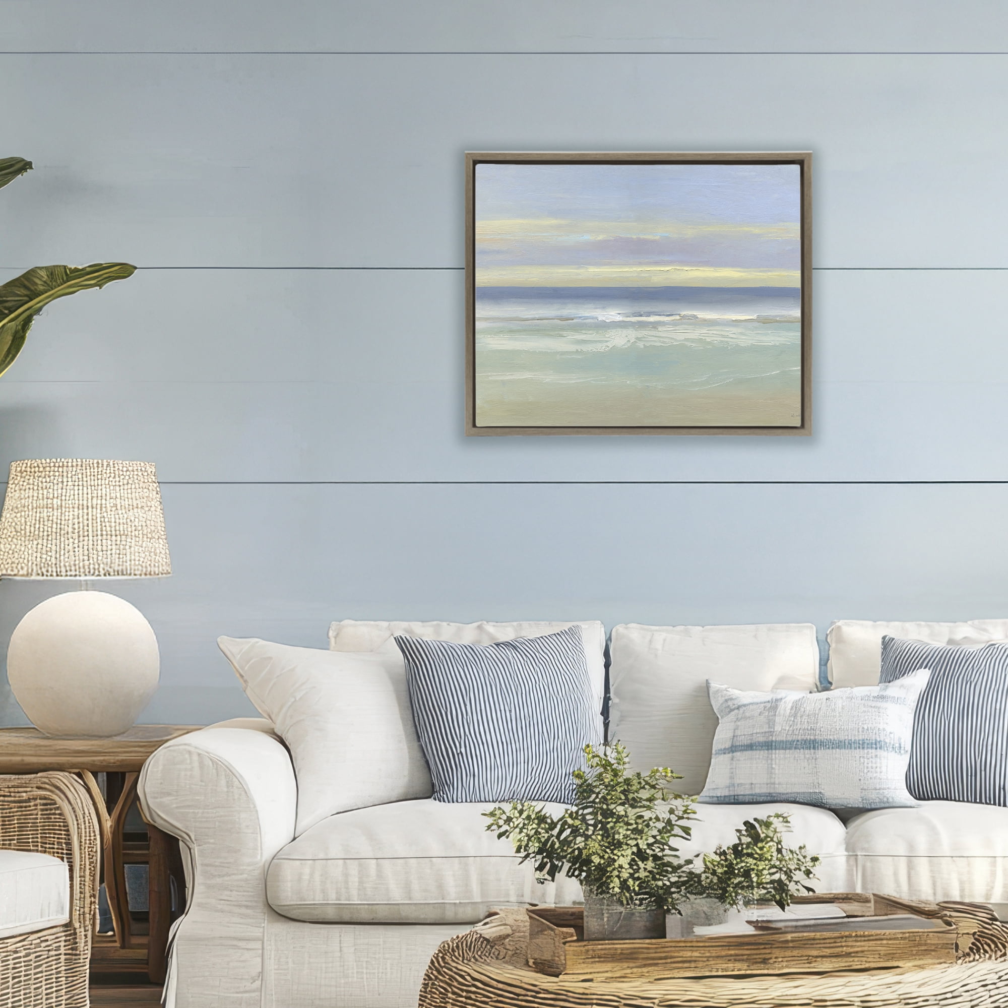 Stupell Industries Tranquil Coastal Morning Waves Brown Framed Floater Canvas Wall Art, design by Sally Swatland