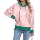 thumbnail image 1 of Sudadera de Rayas de Gran Tamaño para Mujer, Sudadera con Capucha de Bloques de Color, Jersey de Larga, Ropa Y2K Rosa y M, 1 of 10