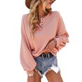 thumbnail image 1 of Sudadera de manga larga para mujer, color sólido, con botones, cuello redondo, informal, color rosa XL, 1 of 8
