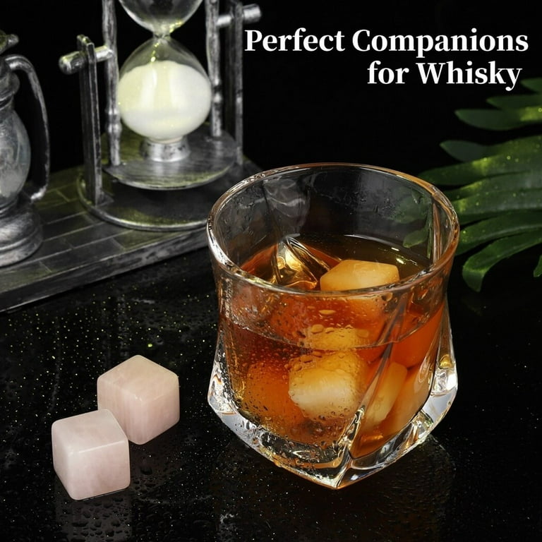6PCS Whiskey Stones, Chilling Stones with Velvet Pouch, Reusable Ice Cubes,  Pink Jade Cooling Stones for Wine, Gin, Cocktail, Sipping Stones for