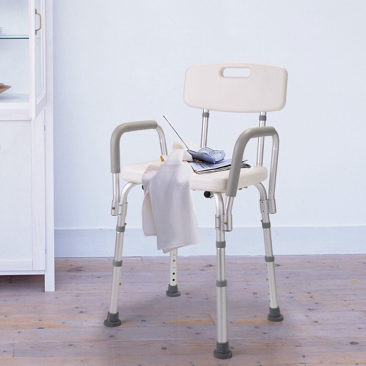 Kepooman Adjustable Height Shower Bath Chair with Detachable Back and Arms - White Kepooman Adjustable Height Shower Bath Chair with Detachable Back and Arms - White