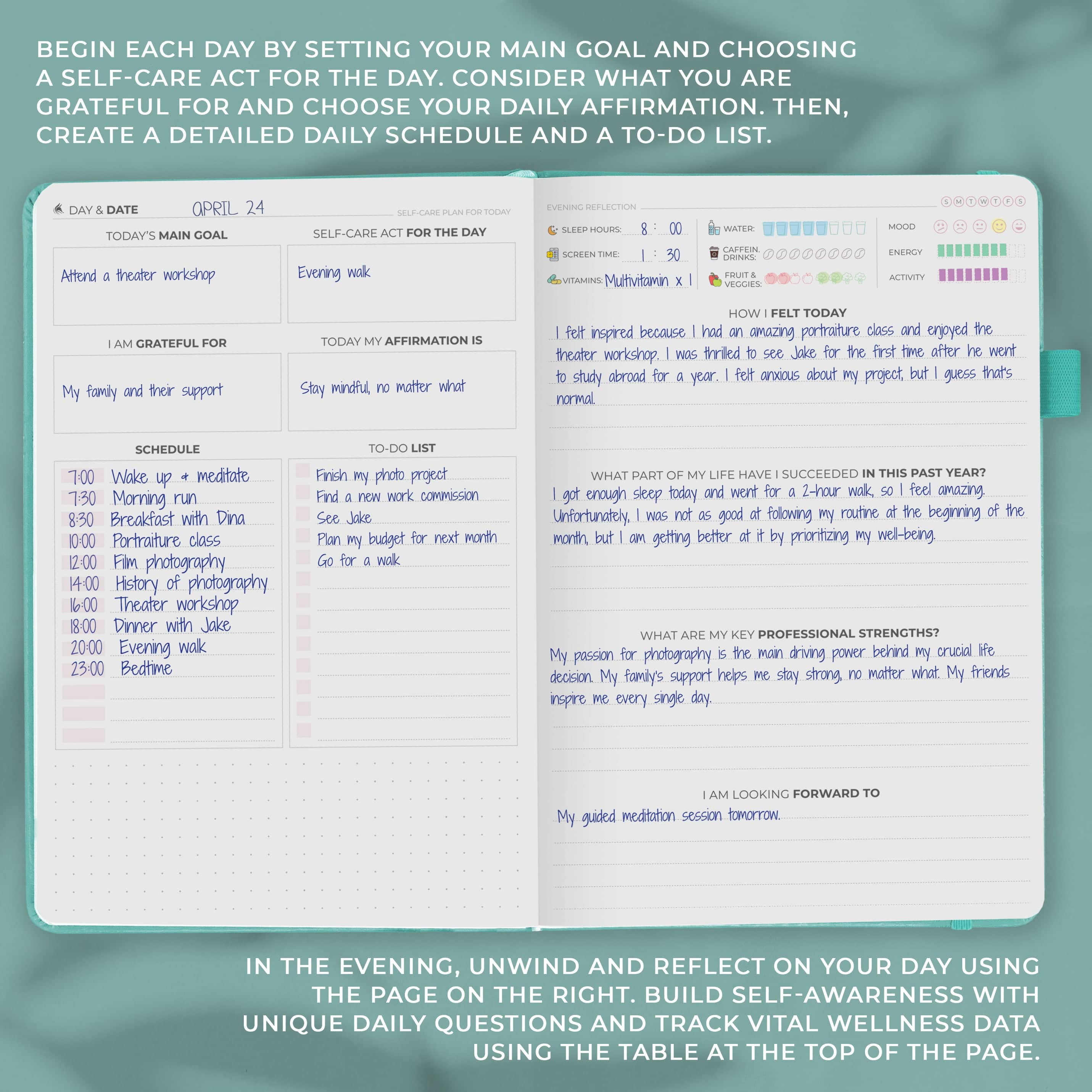 Clever Fox Self-Care Journal - Wellness & Daily Reflection Notebook - Mental Health & Personal Development Journal – Self-Care, Meditation & Mood Journal for Women & Men - A5 Size (Turquoise)