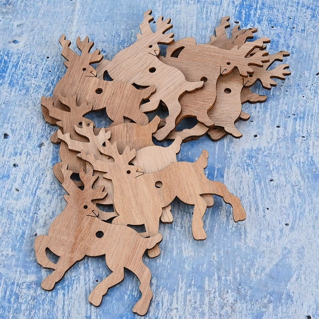 Adorno de madera BuyWeek 12 piezas colgante decoración árbol de Navidad madera Ángulo 7x5,5 cm Reno 8x6,5 cm Corazón de amor 5x4,5 cm