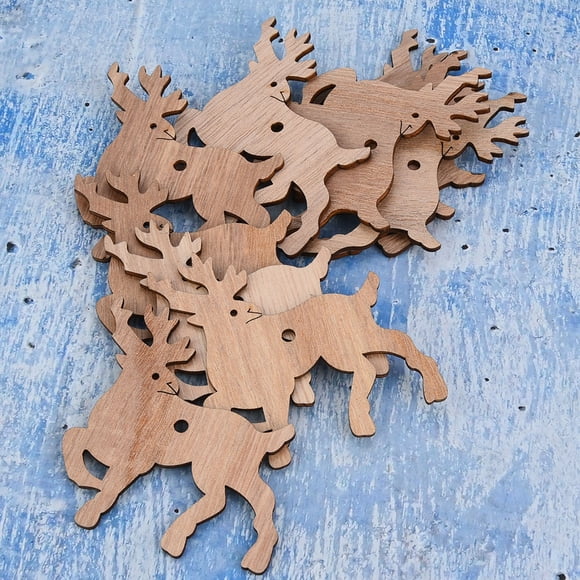 Adorno de madera BuyWeek 12 piezas colgante decoración árbol de Navidad madera Ángulo 7x5,5 cm Reno 8x6,5 cm Corazón de amor 5x4,5 cm