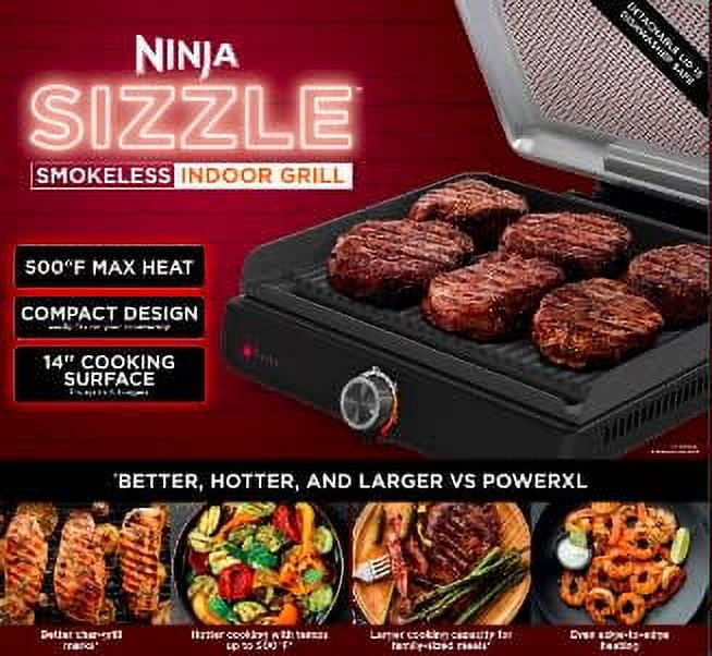 Ninja Sizzle Smokeless Indoor Grill and Griddle with Recipes