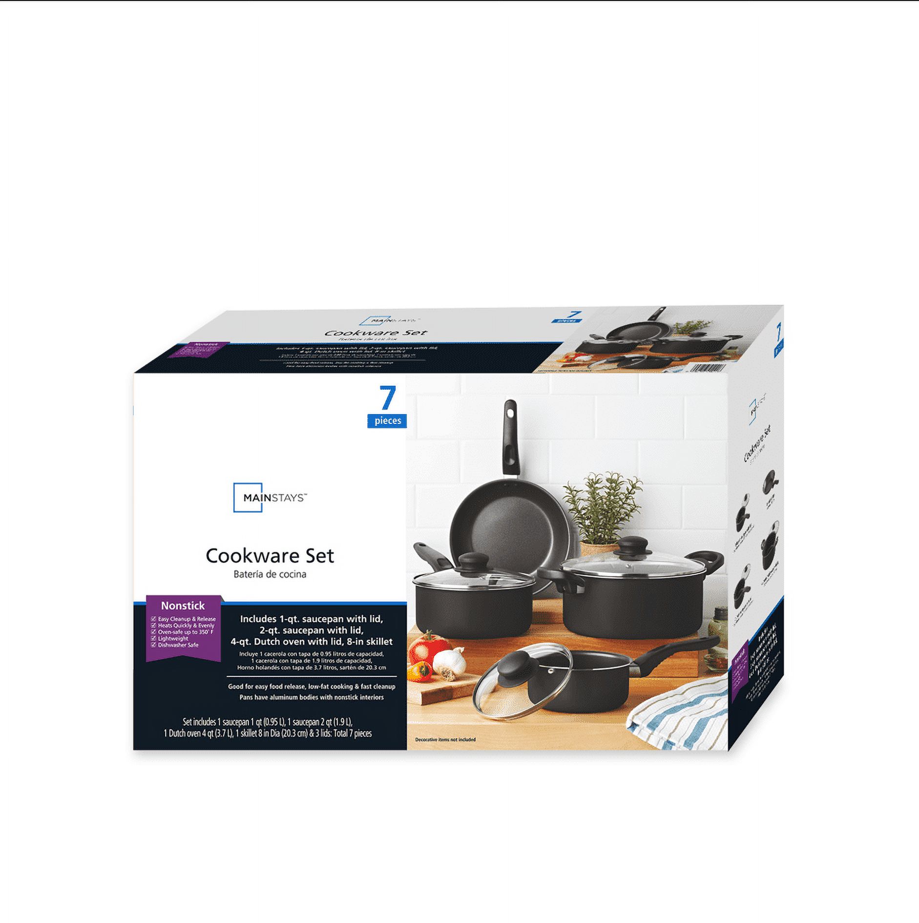 Mainstays 7-Piece Nonstick Aluminum Cookware Set, Black photo 6