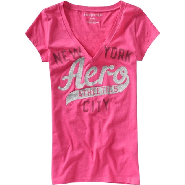 Aeropostale - Camiseta gráfica para mujer con purpurina Aero New York, rosa, grande