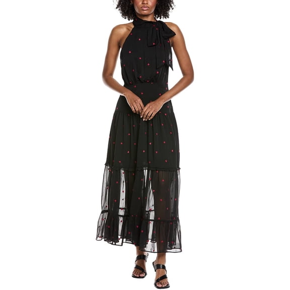 CeCe womens Halter Tie Neck Tiered Maxi Dress, l, Black