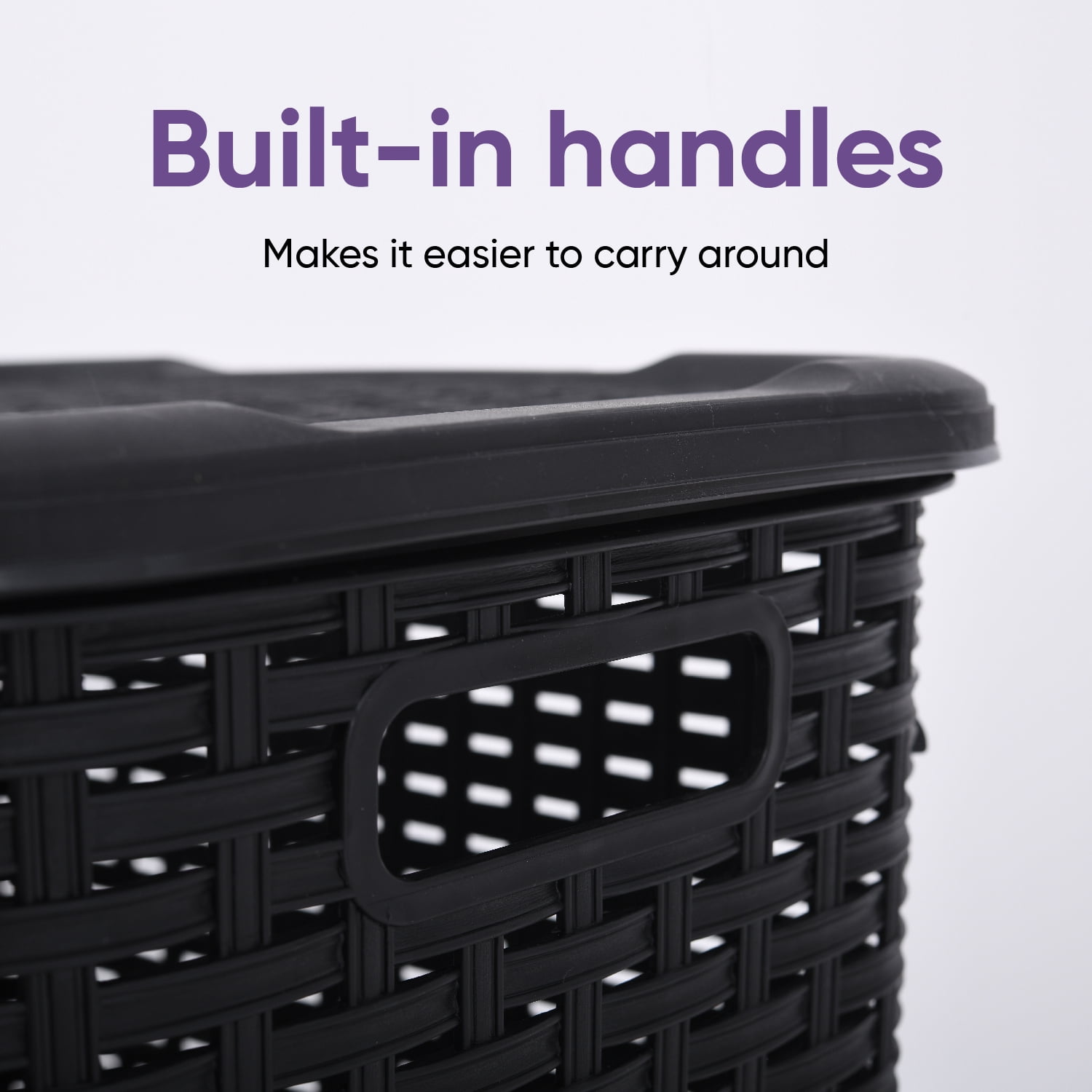Corner Laundry Hamper Basket with Lid, 50 Liter - Black