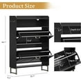 thumbnail image 2 of Shoe Cabinet with 2 Flip Drawers, 45" Freestanding Narrow Wood Shoe Storage Cabinet with Metal Legs and Hooks, Slim Shoe Rack Organizer for Entryway, Hallway, Black, 2 of 16