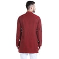 thumbnail image 4 of Shatranj Men's Indian Mandarin Collar Mid-Length Fine Stripe Kurta Tunic; Maroon, 4 of 5