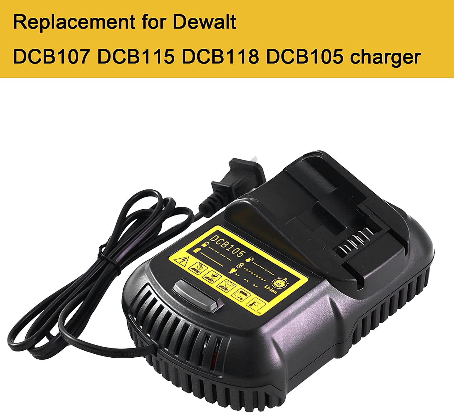 DCB105 Charger Compatible with Dewalt 12V/20V MAX Lithium-ion Battery DCB101 DCB107 DCB203 DCB204 DCB206 DCB201 DCB120 DCB127 - Walmart.com