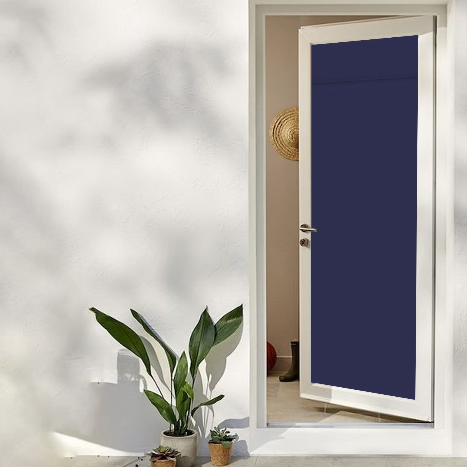 Solid Blackout Window Shade, Self Adhesive Roman Blind for Door, Polyester Light Blocking