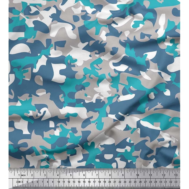 Soimoi polyester Crepe Fabric Two Tone With Grey Camouflage Print Fabric by Yard 42 Inch Wide