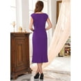 thumbnail image 4 of DARING DIVA Formal Sheath Ruched Boat Neck Cap Sleeve Elegant Dress S Purple, 4 of 6