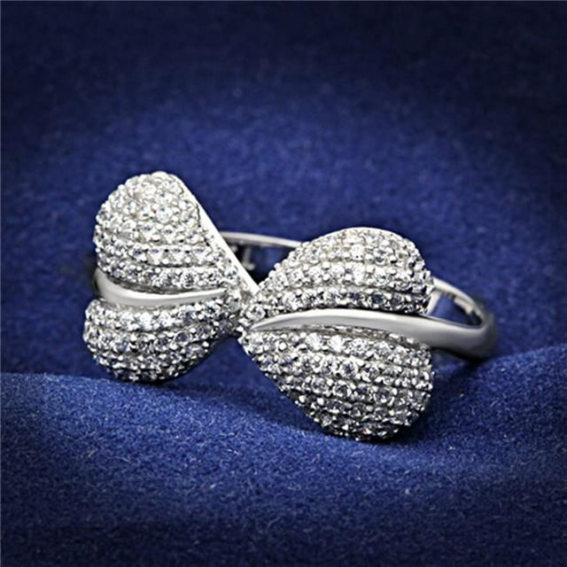 Alamode TS050-5 Women Rhodium 925 Sterling Silver Ring with AAA Grade CZ in Clear - Size 5