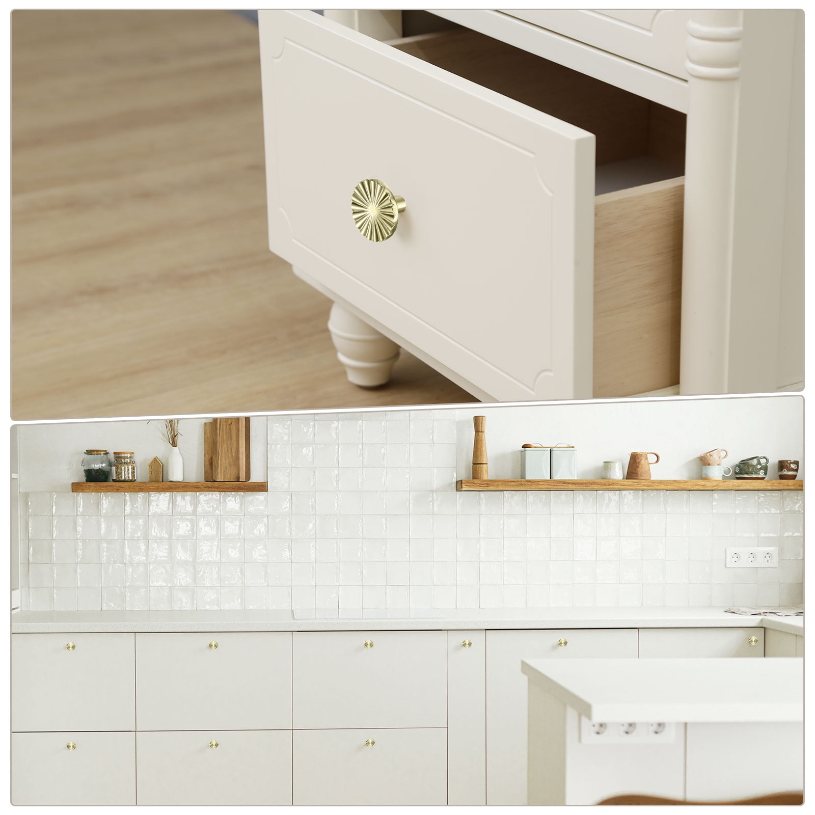 Uxcell 10-Pack Bright Gold Cabinet Knobs, 1.46" Kitchen Cabinet Pulls Zinc Alloy Round Cupboard Drawers Hardware