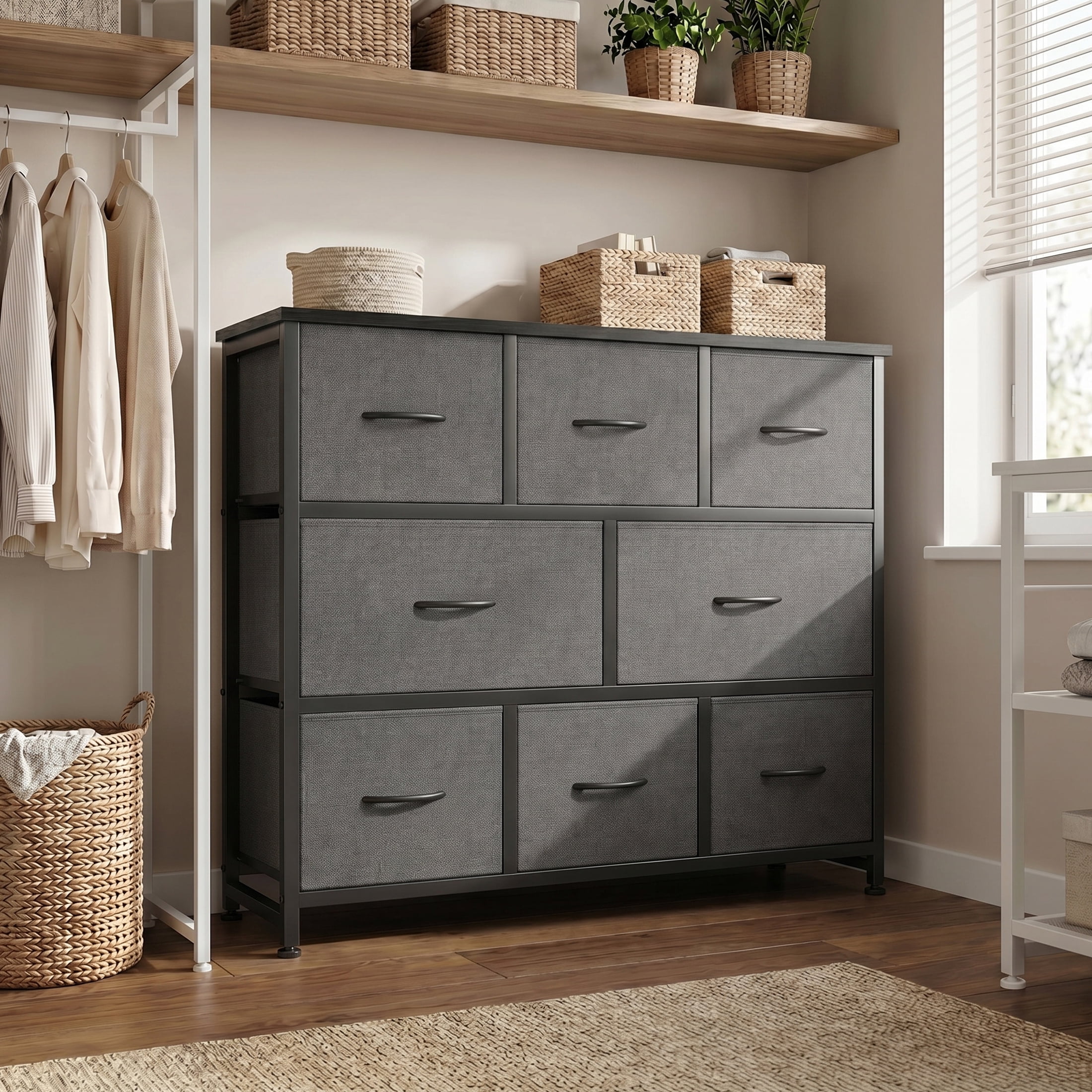 edx 8 Drawers Fabric Dresser, Chest of Drawers with Sturdy Steel Frame, Storage Organizer Cabinet for Bedroom, Living Room, Hallway, Gray