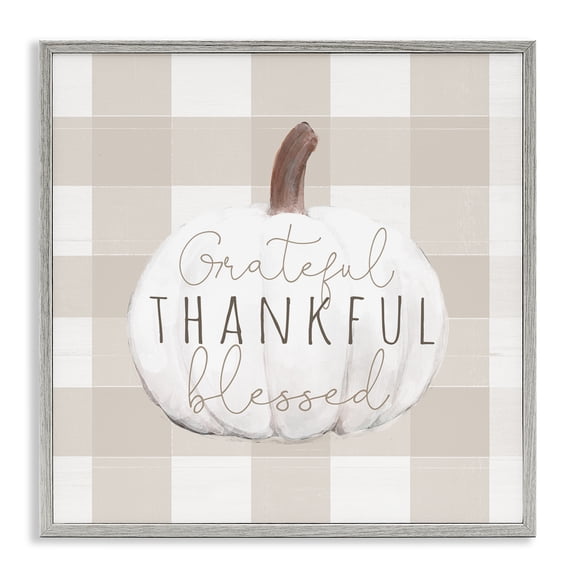 Stupell Industries Cottage Grateful Thankful Pumpkin Gray Framed Giclee Art, 12 x 12, by Dogwood Portfolio