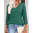 thumbnail image 4 of Blusas Elegantes e Informales de 3/4 para Mujer, Camisetas de Cuello en V A , Ropa de Verano 2025. Verde Oscuro S, 4 of 7