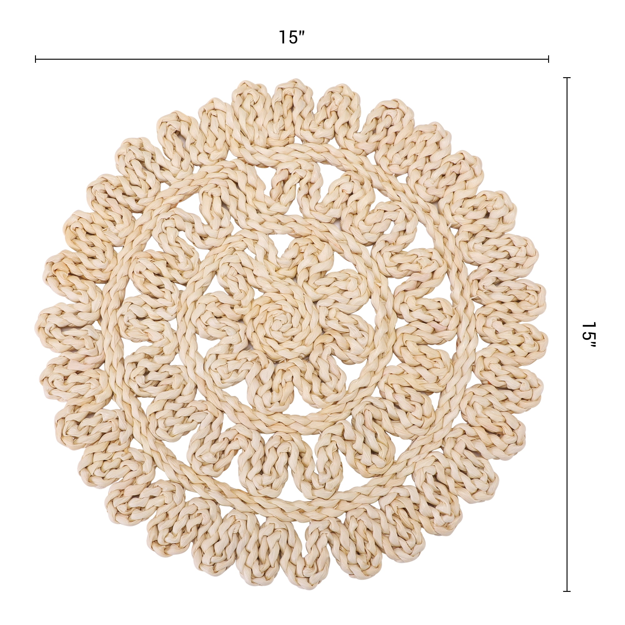 Unique Bargains 4pcs Round Placemats Light Brown 15"x15"