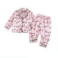 thumbnail image 1 of Odeerbi 1-5 Años Pijama de Satén Para Niño, Niña, Con Solapa de Muesca, Camisa de Manga Larga, Pantalón, Estampado de Amor, Ropa de Dormir, Pijama de Dos Piezas, 1 of 3