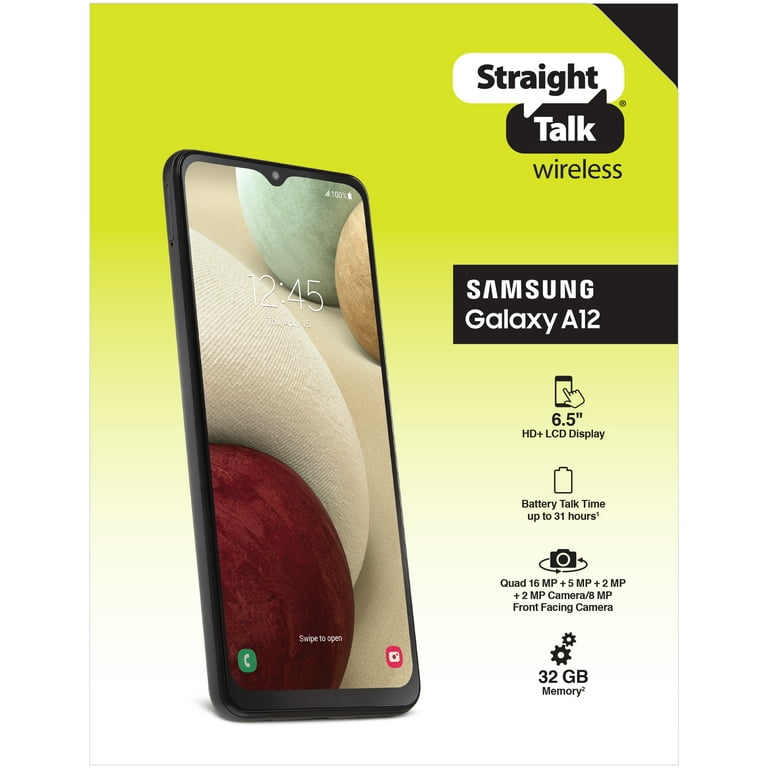 Straight Talk Samsung Galaxy A12, 32GB, Black- Prepaid Smartphone