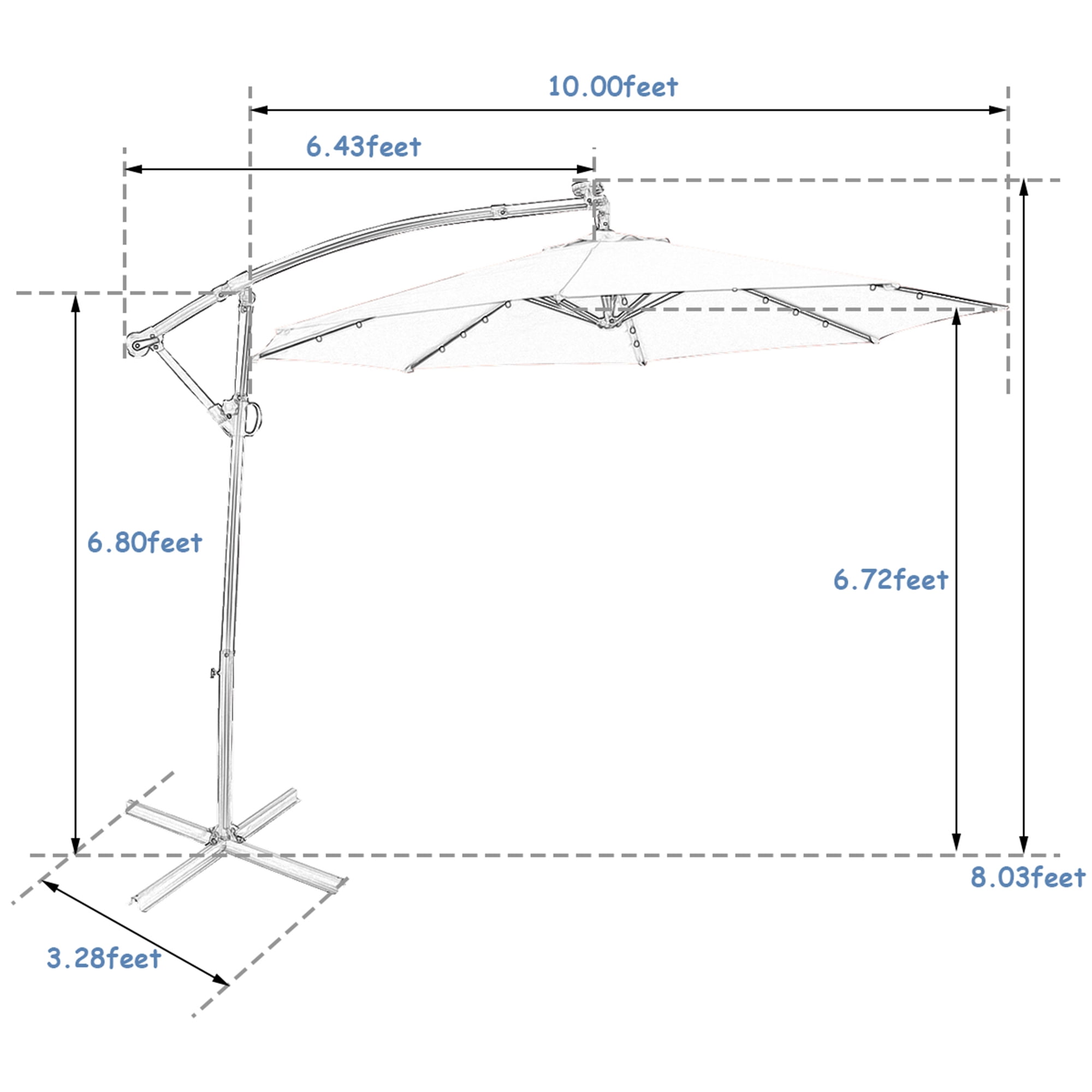 Gymax 10Ft Offset Hanging Umbrella Patio Outdoor w/ 32 Solar LED Lights Blue