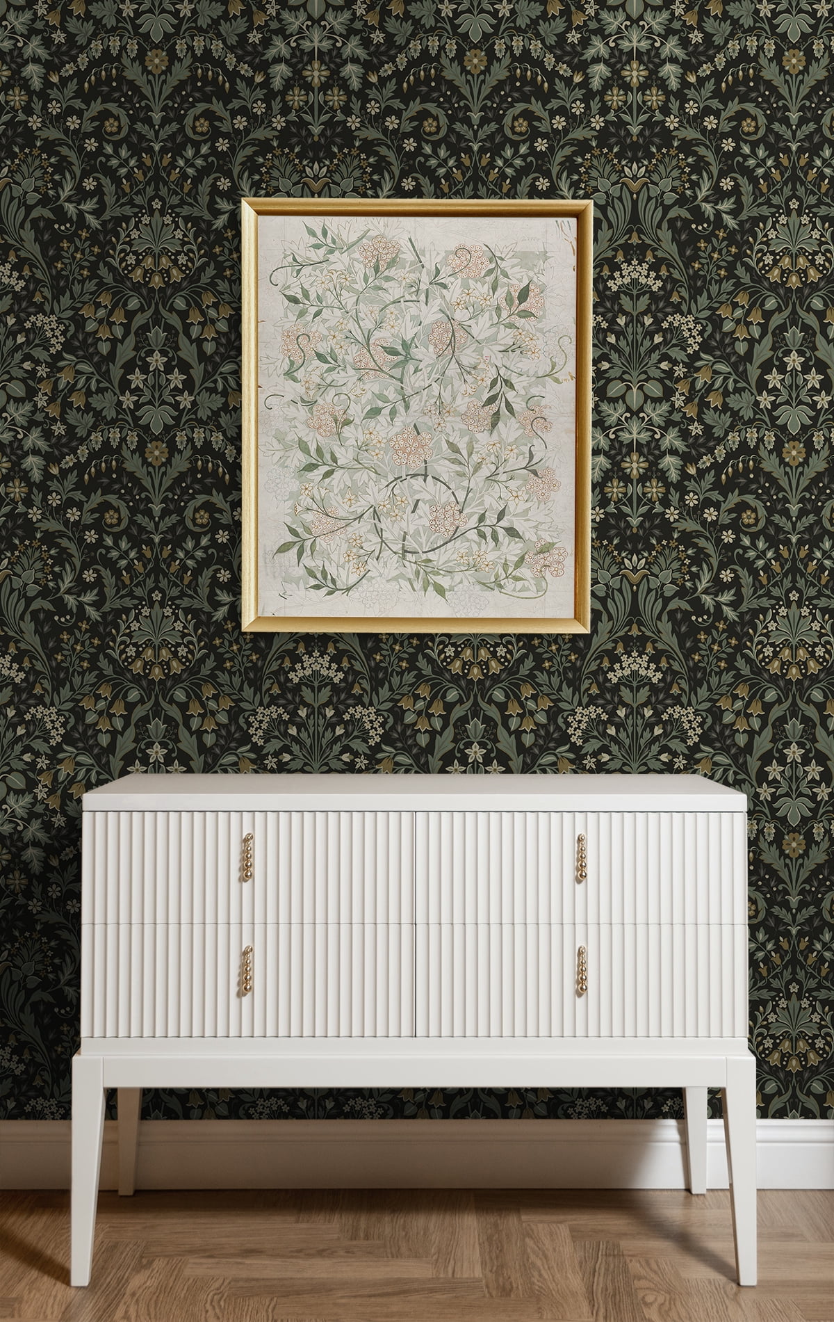 NextWall Ebony & Sage Filigree Floral Peel and Stick Wallpaper - 20.5 in. W x 9 ft. L Roll