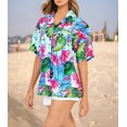 thumbnail image 6 of HAPPY BAY Hawaiian Shirts Womens Casual Summer Beach Party Blouse Shirt Floral Blouses Short Sleeve Vacation Dress Tops Tee Shirts T Shirt for Women S Leafy Hibiscus, Blue, 6 of 6