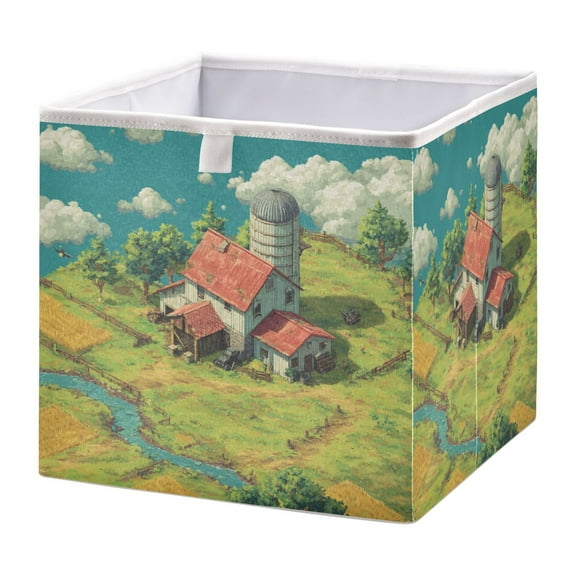 Cabinet Storage Basket 11.02x11.02x11.02 Inches Storage Box Foldable, Storable and Easy to Assemble ，Open Home Storage Bins ，Closet Storage Bins Cute Farm
